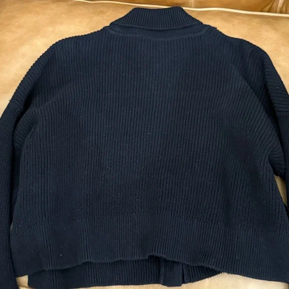 Quince 100% cotton cropped collared fisherman cardigan sweater black L - Picture 5 of 5